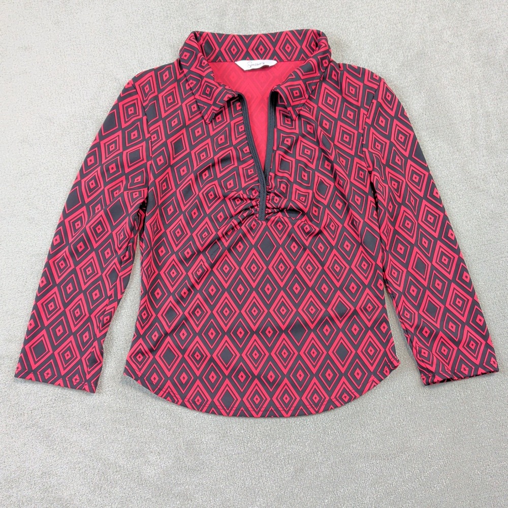 Speechless Size Medium Red Black Geometric Diamond Vintage Ruched V-Neck Top